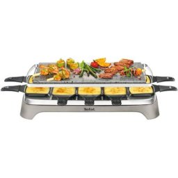 Tefal Raclette PR457B Pierrade, 10 Raclettepfännchen, 1350 W, Grill-Platte aus Stein, inkl. Schaber, Pfännchen spülmaschinengeeignet