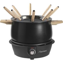 bestron Fondue AFD850BW, 1,5 l, mit 8x Fonduegabeln & stufenlosen Thermostat, inkl. Spritzschutz