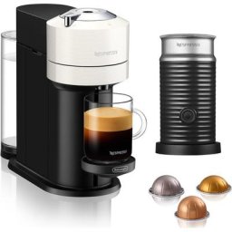 Nespresso Kapselmaschine Vertuo Next ENV 120.W von DeLonghi, White, inkl. Aeroccino Milchaufschäumer im Wert von UVP € 75,-