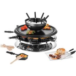 Unold Raclette und Fondue-Set Multi 4 in 1 - 48726, 8 Raclettepfännchen, 1300 W