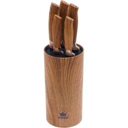 KING Messerblock Essential (6tlg), Messer mit Wellenschliff, Griffe in Holzoptik, (5 Messer+ Messerblock)