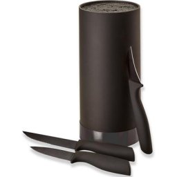 ECHTWERK Messerblock Black Edition, Messer Set 4tlg mit Borsteneinsatz 11 cm x 22 cm, inkl. 3 Kochmessern
