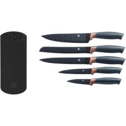 KING Messerblock Carbon Design (6tlg), (5 Messer, 1 Messerblock), Wellenschliff