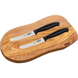 Mulex Schneidebrett Toscana, Chrom-Molybdän-Vanadium-Stahl, Olivenholz, (Set), Handmade, inkl. 2 extrascharfe Universal Tafelmesser