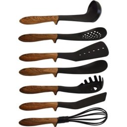 PINTINOX Kochbesteck-Set Pinti Chalet (Set, 7-tlg), Kunsttoff, Griff in Holzoptik, spülmaschinengeeignet