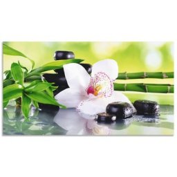 Artland Küchenrückwand Spa Steine Bambus Zweige Orchidee, (1-tlg), Alu Spritzschutz mit Klebeband, einfache Montage