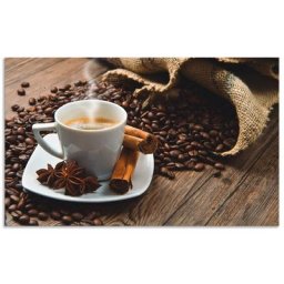 Artland Küchenrückwand Kaffeetasse Leinensack mit Kaffeebohnen, (1-tlg), Alu Spritzschutz mit Klebeband, einfache Montage