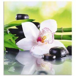 Artland Küchenrückwand Spa Steine Bambus Zweige Orchidee, (1-tlg), Alu Spritzschutz mit Klebeband, einfache Montage
