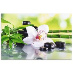 Artland Küchenrückwand Spa Steine Bambus Zweige Orchidee, (1-tlg), Alu Spritzschutz mit Klebeband, einfache Montage
