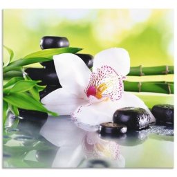Artland Küchenrückwand Spa Steine Bambus Zweige Orchidee, (1-tlg), Alu Spritzschutz mit Klebeband, einfache Montage