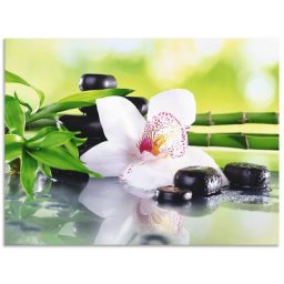 Artland Küchenrückwand Spa Steine Bambus Zweige Orchidee, (1-tlg), Alu Spritzschutz mit Klebeband, einfache Montage
