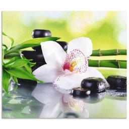 Artland Küchenrückwand Spa Steine Bambus Zweige Orchidee, (1-tlg), Alu Spritzschutz mit Klebeband, einfache Montage