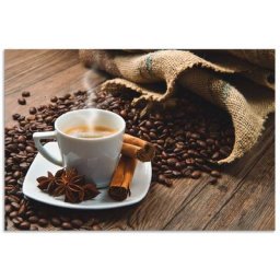 Artland Küchenrückwand Kaffeetasse Leinensack mit Kaffeebohnen, (1-tlg), Alu Spritzschutz mit Klebeband, einfache Montage