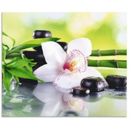 Artland Küchenrückwand Spa Steine Bambus Zweige Orchidee, (1-tlg), Alu Spritzschutz mit Klebeband, einfache Montage