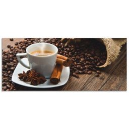 Artland Küchenrückwand Kaffeetasse Leinensack mit Kaffeebohnen, (1-tlg), Alu Spritzschutz mit Klebeband, einfache Montage
