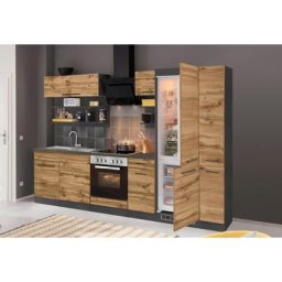 HELD MÖBEL Küchenzeile Tulsa, ohne E-Geräte, Breite 300 cm, schwarze Metallgriffe, MDF Fronten