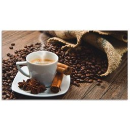 Artland Küchenrückwand Kaffeetasse Leinensack mit Kaffeebohnen, (1-tlg), Alu Spritzschutz mit Klebeband, einfache Montage