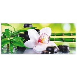 Artland Küchenrückwand Spa Steine Bambus Zweige Orchidee, (1-tlg), Alu Spritzschutz mit Klebeband, einfache Montage