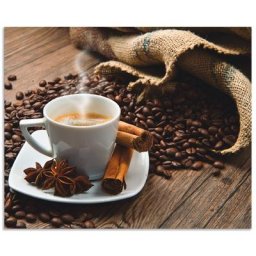 Artland Küchenrückwand Kaffeetasse Leinensack mit Kaffeebohnen, (1-tlg), Alu Spritzschutz mit Klebeband, einfache Montage