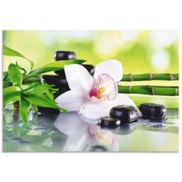 Artland Küchenrückwand Spa Steine Bambus Zweige Orchidee, (1-tlg), Alu Spritzschutz mit Klebeband, einfache Montage