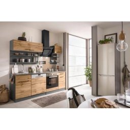 HELD MÖBEL Küchenzeile Tulsa, ohne E-Geräte, Breite 210 cm, schwarze Metallgriffe, MDF Fronten