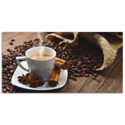 Artland Küchenrückwand Kaffeetasse Leinensack mit Kaffeebohnen, (1-tlg), Alu Spritzschutz mit Klebeband, einfache Montage