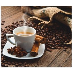 Artland Küchenrückwand Kaffeetasse Leinensack mit Kaffeebohnen, (1-tlg), Alu Spritzschutz mit Klebeband, einfache Montage