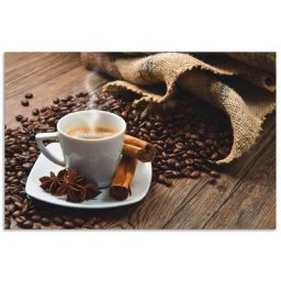 Artland Küchenrückwand Kaffeetasse Leinensack mit Kaffeebohnen, (1-tlg), Alu Spritzschutz mit Klebeband, einfache Montage