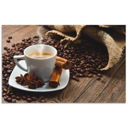 Artland Küchenrückwand Kaffeetasse Leinensack mit Kaffeebohnen, (1-tlg), Alu Spritzschutz mit Klebeband, einfache Montage