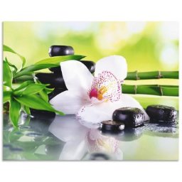 Artland Küchenrückwand Spa Steine Bambus Zweige Orchidee, (1-tlg), Alu Spritzschutz mit Klebeband, einfache Montage
