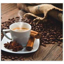 Artland Küchenrückwand Kaffeetasse Leinensack mit Kaffeebohnen, (1-tlg), Alu Spritzschutz mit Klebeband, einfache Montage