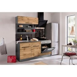 HELD MÖBEL Küchenzeile Tulsa, Breite 160 cm, schwarze Metallgriffe, hochwertige MDF Fronten