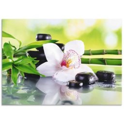 Artland Küchenrückwand Spa Steine Bambus Zweige Orchidee, (1-tlg), Alu Spritzschutz mit Klebeband, einfache Montage