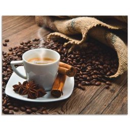 Artland Küchenrückwand Kaffeetasse Leinensack mit Kaffeebohnen, (1-tlg), Alu Spritzschutz mit Klebeband, einfache Montage