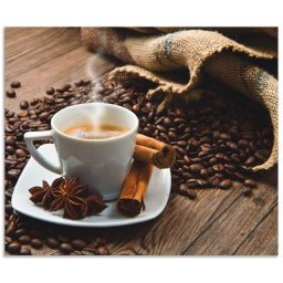 Artland Küchenrückwand Kaffeetasse Leinensack mit Kaffeebohnen, (1-tlg), Alu Spritzschutz mit Klebeband, einfache Montage