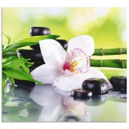 Artland Küchenrückwand Spa Steine Bambus Zweige Orchidee, (1-tlg), Alu Spritzschutz mit Klebeband, einfache Montage