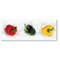 Wall-Art Küchenrückwand Splashing Paprika - Panorama, (1-tlg)