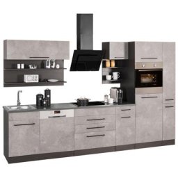 HELD MÖBEL Küchenzeile Tulsa, ohne E-Geräte, Breite 320 cm, schwarze Metallgriffe, MDF Fronten
