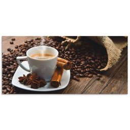 Artland Küchenrückwand Kaffeetasse Leinensack mit Kaffeebohnen, (1-tlg), Alu Spritzschutz mit Klebeband, einfache Montage