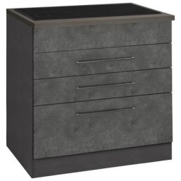 HELD MÖBEL Kochfeldumbauschrank Tulsa 80 cm breit, 2 Schubladen, 1 großer Auszug, schwarzer Metallgriff
