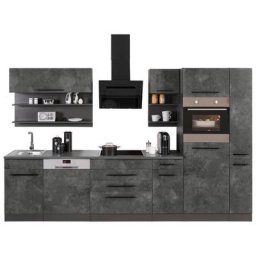 HELD MÖBEL Küchenzeile Tulsa, ohne E-Geräte, Breite 320 cm, schwarze Metallgriffe, MDF Fronten