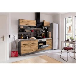 HELD MÖBEL Küchenzeile Tulsa, Breite 210 cm, schwarze Metallgriffe, hochwertige MDF Fronten