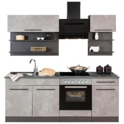 HELD MÖBEL Küchenzeile Tulsa, Breite 210 cm, schwarze Metallgriffe, hochwertige MDF Fronten