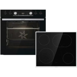 GORENJE Elektro-Herd-Set Black Set 4, mit 1-fach-Teleskopauszug, Aqua Clean