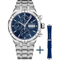 MAURICE LACROIX Chronograph Aikon Chronograph, AI6038-SS00F-430-C, (Set, 2-tlg., Uhr mit blauem Wechselarmband aus Kautschuk)