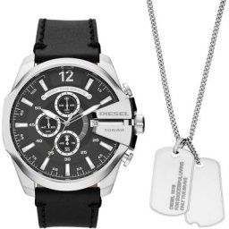 Diesel Chronograph MEGA CHIEF, DZ4559, (Set, 4-tlg., mit Kette und 2 abnehmbaren Anhängern)