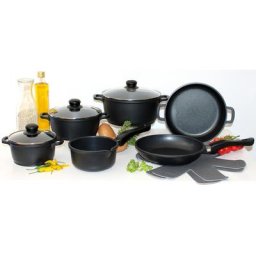 Elo Basic Topf-Set, Aluminiumguss (Set, 10-tlg., 4 Töpfe, 3, Deckel, 2 Pfannen, 1 Paar Pfannenschoner)