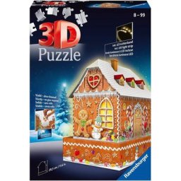 Ravensburger 3D-Puzzle Lebkuchenhaus bei Nacht, 216 Puzzleteile, inkl. LED-Lichterband, Made in Europe, FSC® - schützt Wald - weltweit