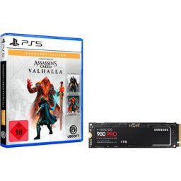Samsung 980 PRO SSD 1TB + Assassin's Creed Valhalla: Ragnarök Edition PS5 interne SSD (1 TB) 7000 MB/S Lesegeschwindigkeit, 5000 MB/S Schreibgeschwindigkeit