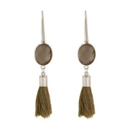 Gemshine Ohrringe 'OVAL Smoky Rauchquarze und Quasten' Weiss Damen